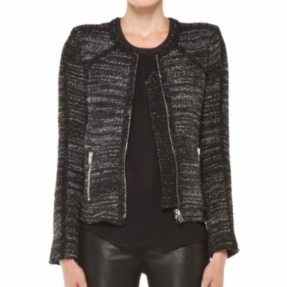 IRO Thalia Boucle Tweed Jacket in Marled Black & White sz 3 - Picture 1 of 6
